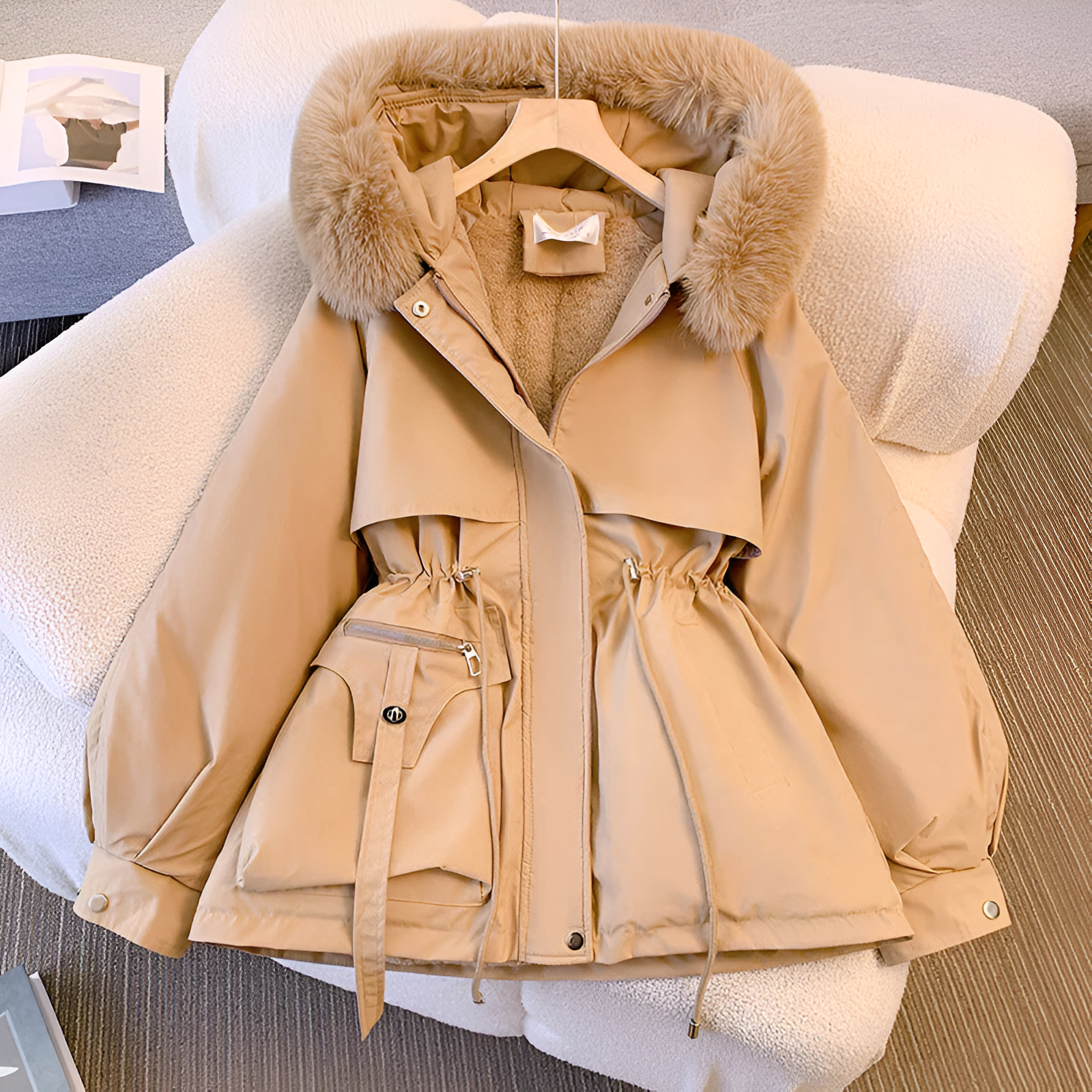 Women's White Hooded Parka elegant warm winter coat