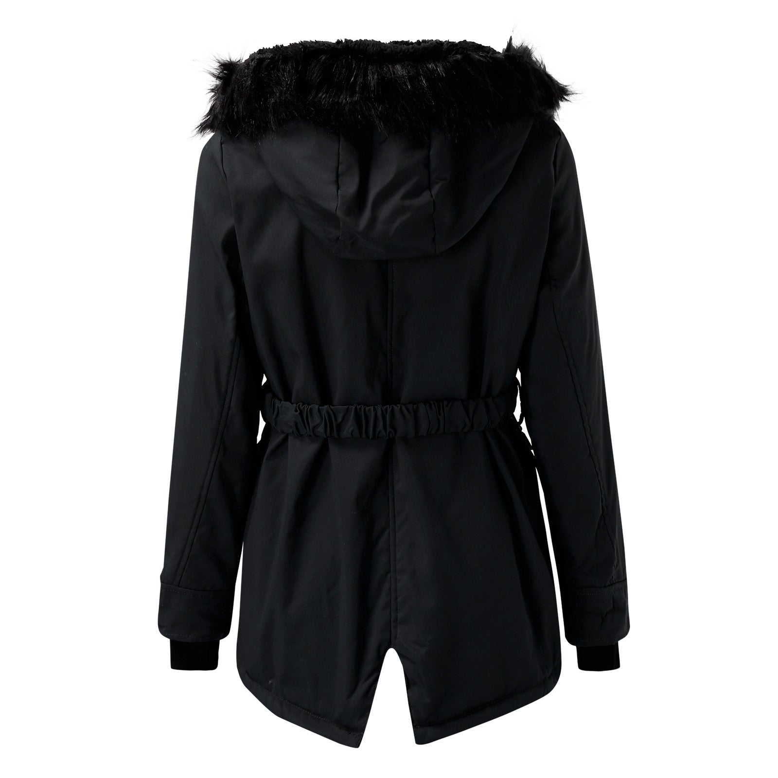 women's gold tailored winter parka with faux fur trimmed hood