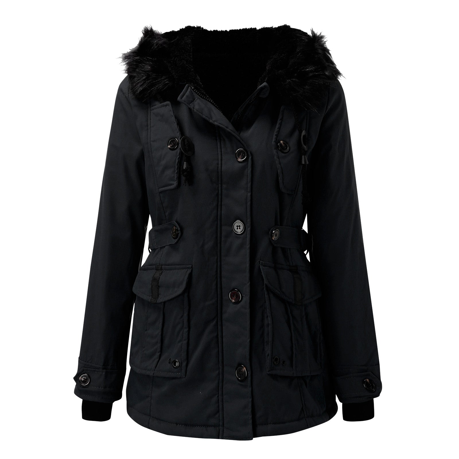 women's tailored winter parka with faux fur trimmed hood