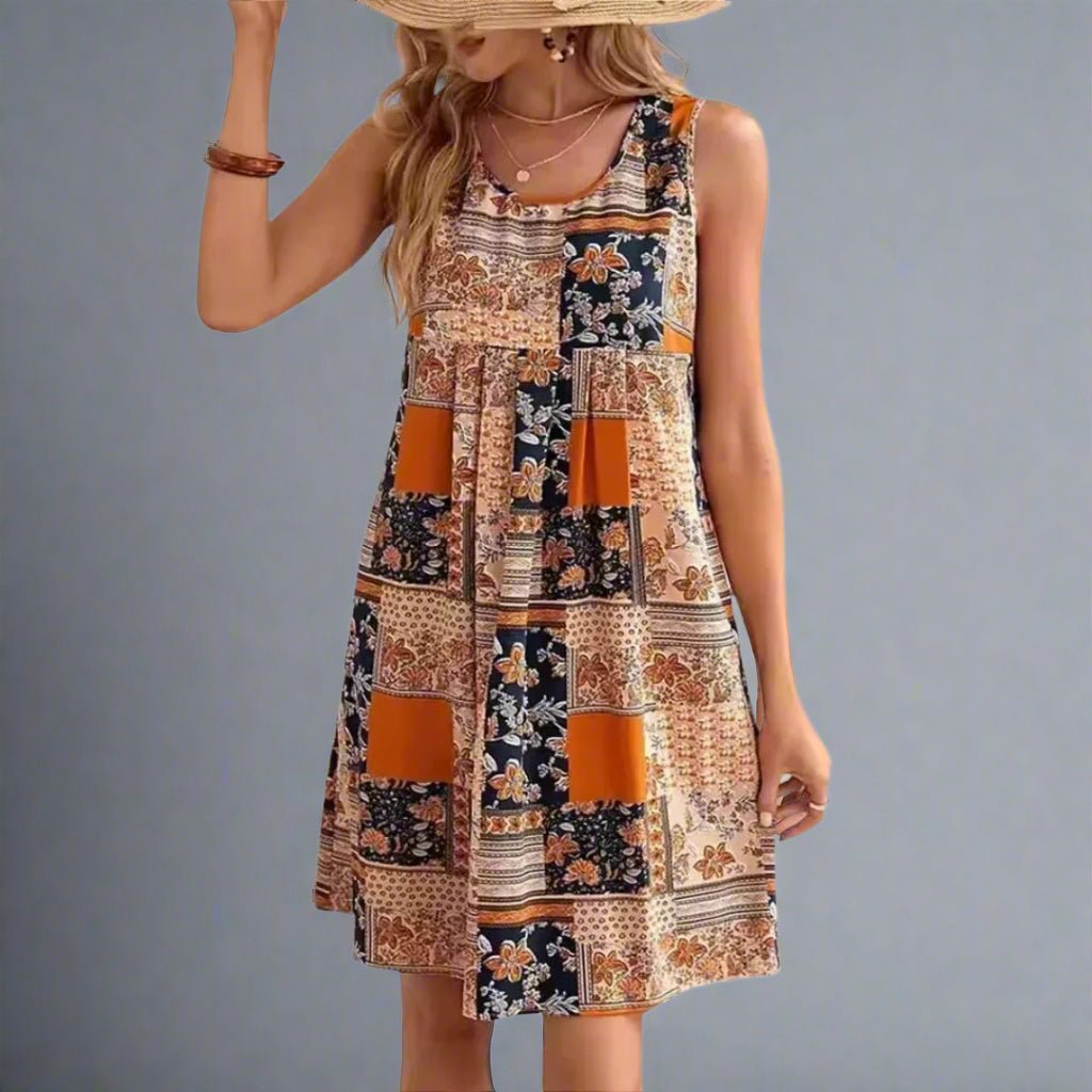 Womens Dress Boho Patchwork Mini Sleeveless 1