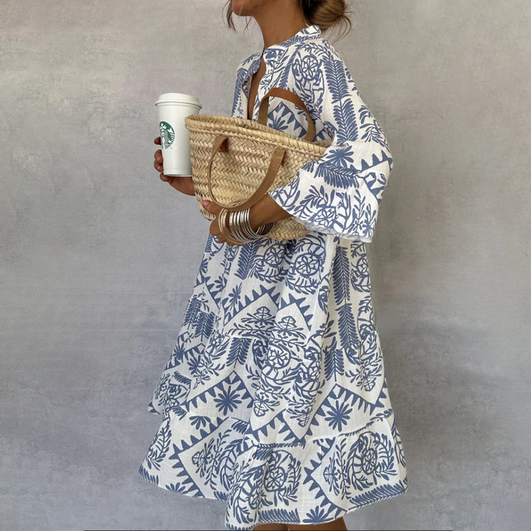 Womens Dress Boho Patterned Long Sleeve Relaxed Fit 0