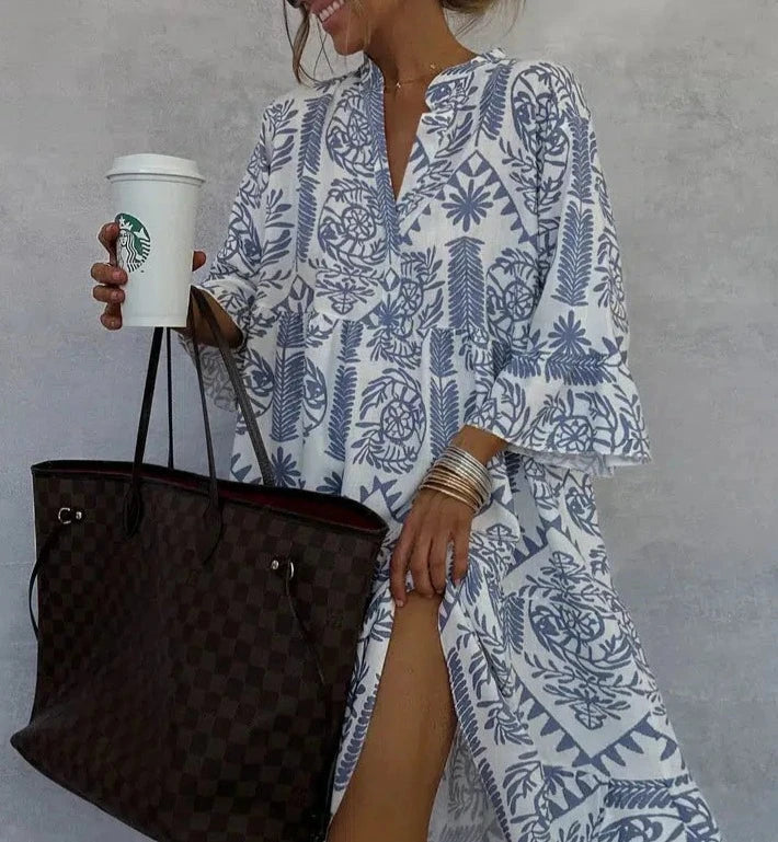 Womens Dress Boho Patterned Long Sleeve Relaxed Fit 1