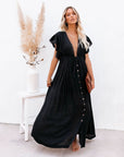 Womens Dress Button Front Maxi Boho Style 0