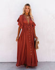 Womens Dress Button Front Maxi Boho Style 3
