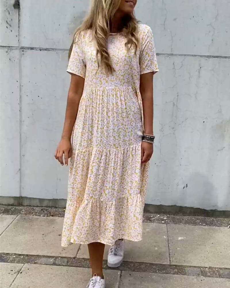 Womens Dress Floral Midi Summer Tiered Style 1