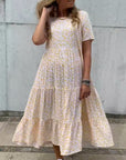 Womens Dress Floral Midi Tiered Short Sleeves 0