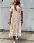 Womens Dress Floral Midi Tiered Short Sleeves 1