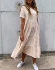 Womens Dress Floral Midi Tiered Short Sleeves 3