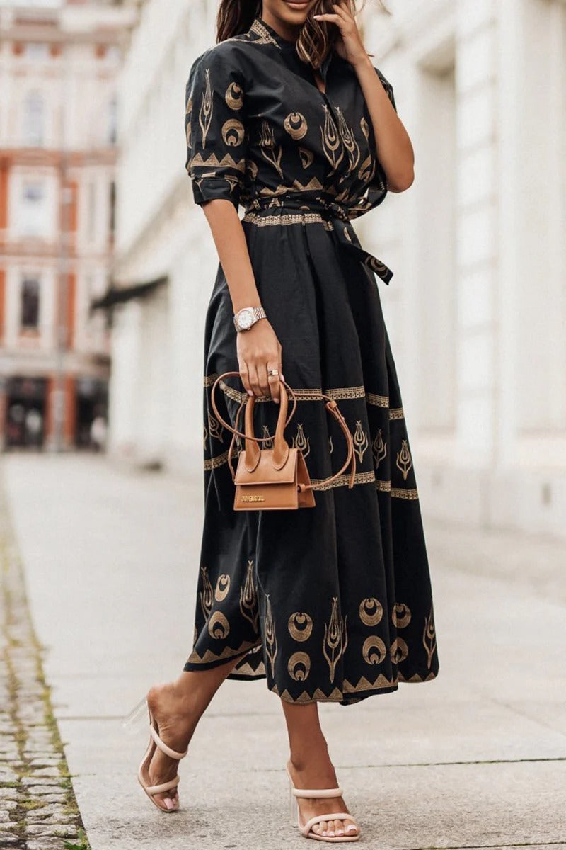 Womens Dress Floral Midi With Belted Waist 0