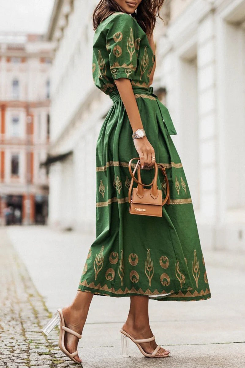 Womens Dress Floral Midi With Belted Waist 2