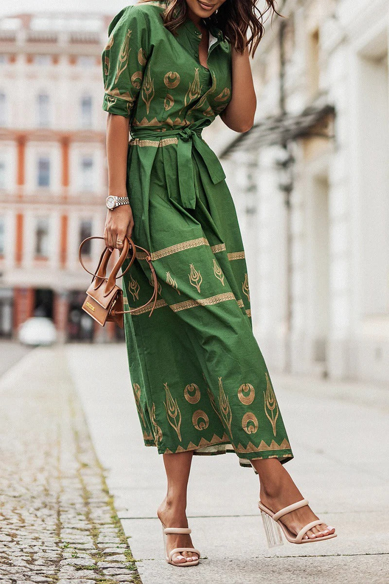 Womens Dress Floral Midi With Belted Waist 3