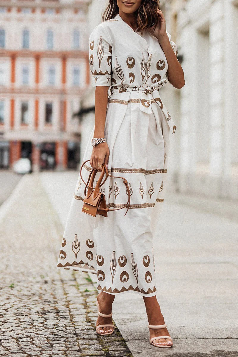 Womens Dress Floral Midi With Belted Waist 4