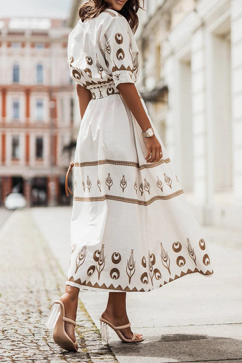 Womens Dress Floral Midi With Belted Waist 5