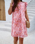 Womens Dress Floral Mini With Ruffle Sleeves 0
