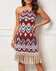 Womens Dress Geometric Print Fringe Hem Mini 1