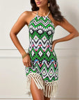 Womens Dress Geometric Print Fringe Hem Mini 2