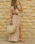Womens Dress Maxi Short Sleeve Boho Print 0