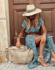 Womens Dress Maxi Short Sleeve Boho Print 6