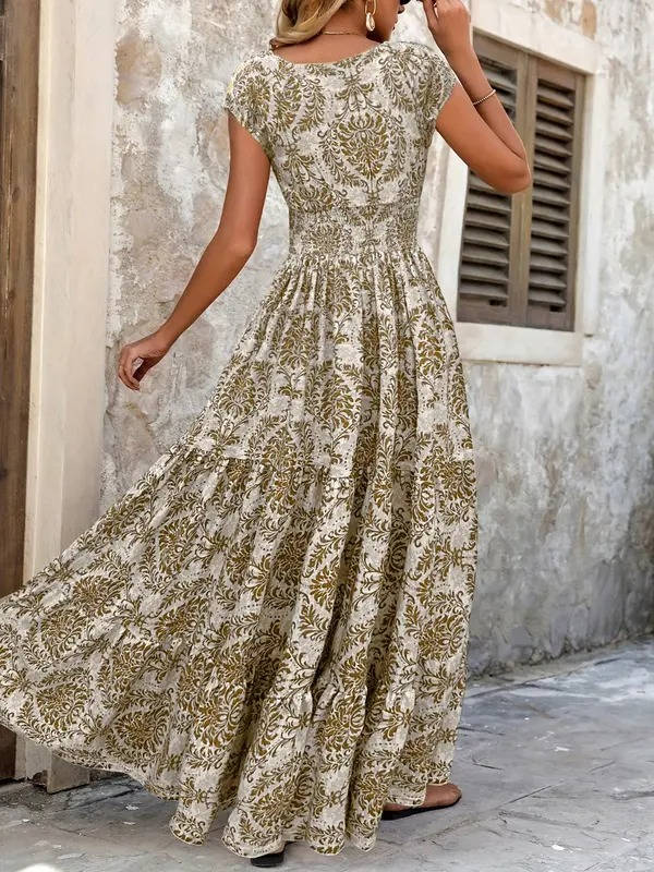 Womens Dress Maxi V Neck Boho Patterned 1