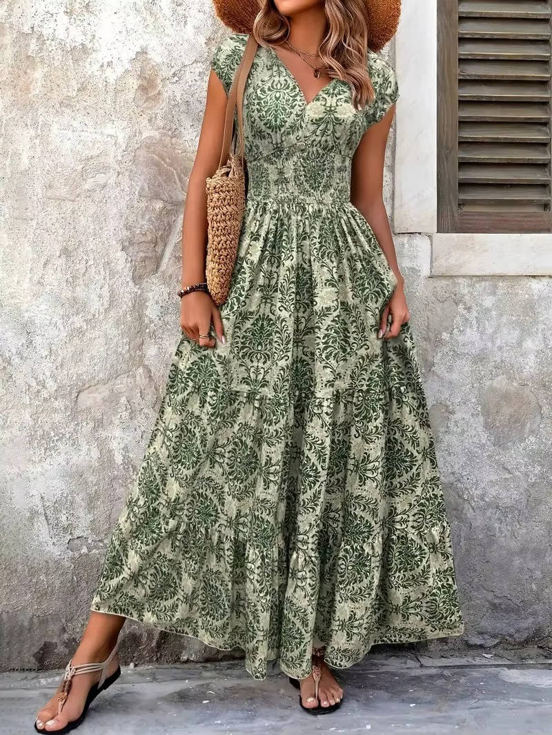 Womens Dress Maxi V Neck Boho Patterned 2