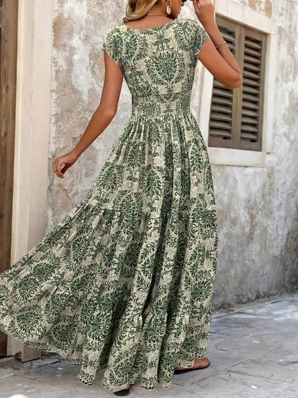 Womens Dress Maxi V Neck Boho Patterned 3