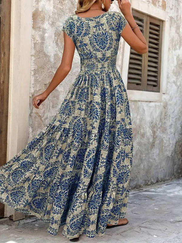 Womens Dress Maxi V Neck Boho Patterned 4