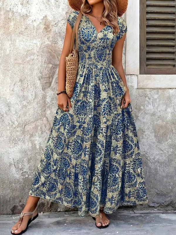 Womens Dress Maxi V Neck Boho Patterned 5