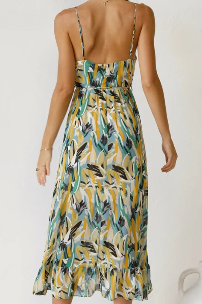 Womens Dress Midi V-Neck Abstract Print Summer 4