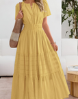 Womens Dress Smocked Waist Short Sleeves Midi 0
