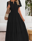 Womens Dress Smocked Waist Short Sleeves Midi 1