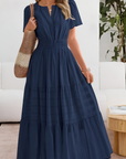 Womens Dress Smocked Waist Short Sleeves Midi 2
