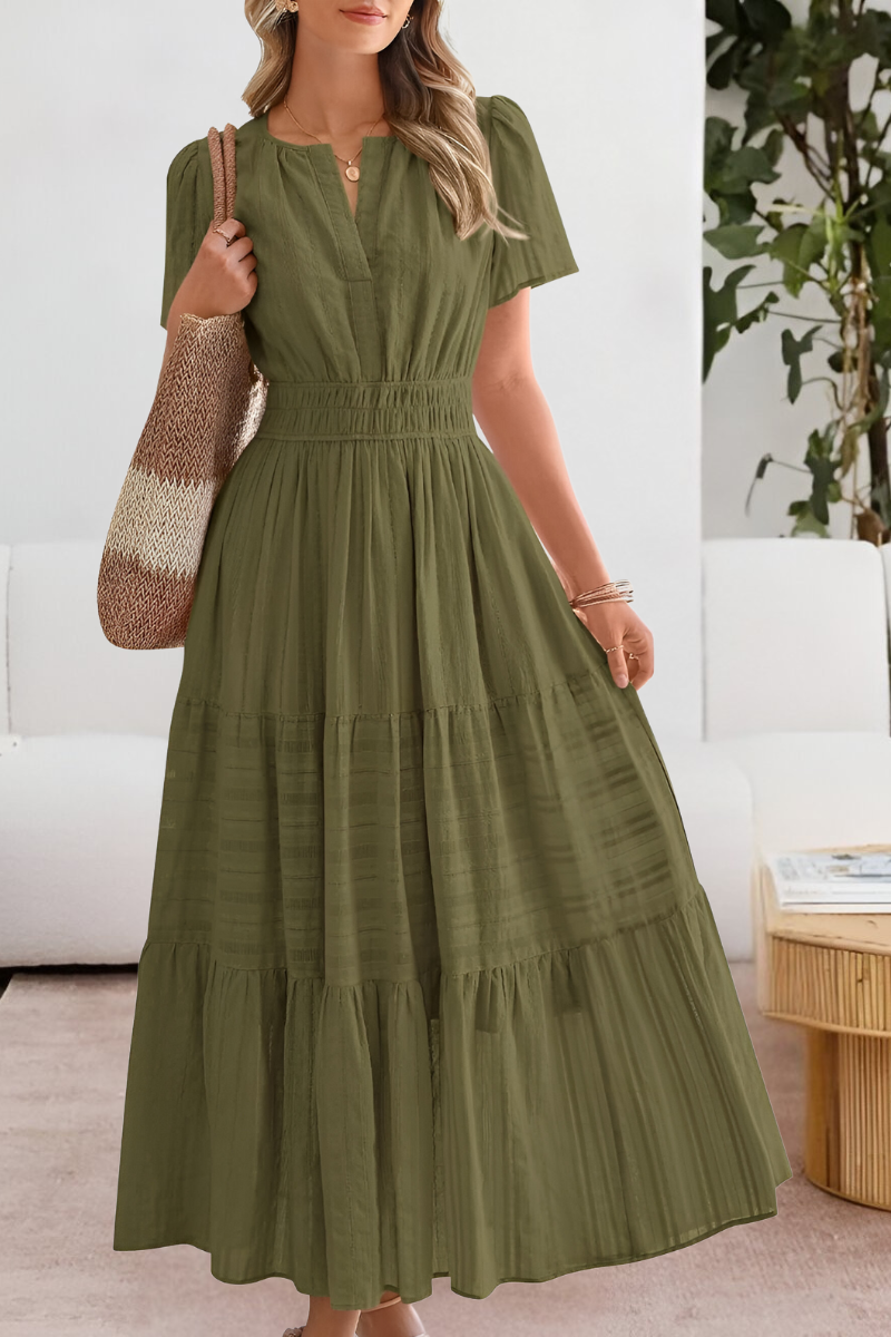 Womens Dress Smocked Waist Short Sleeves Midi 6
