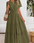 Womens Dress Smocked Waist Short Sleeves Midi 6