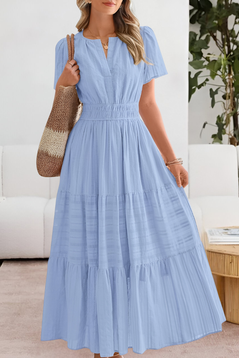 Womens Dress Smocked Waist Short Sleeves Midi 7