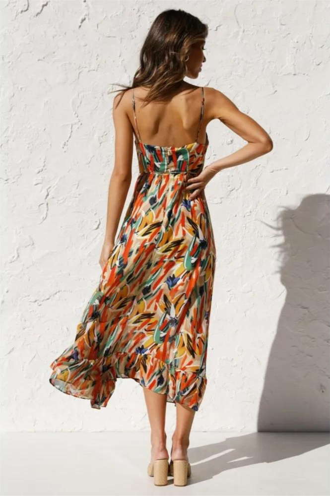 Womens Dress V-Neck A-Line Abstract Print 1