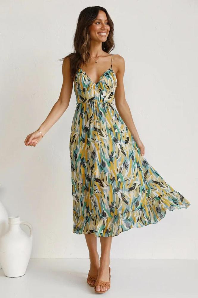 Womens Dress V-Neck A-Line Abstract Print 3