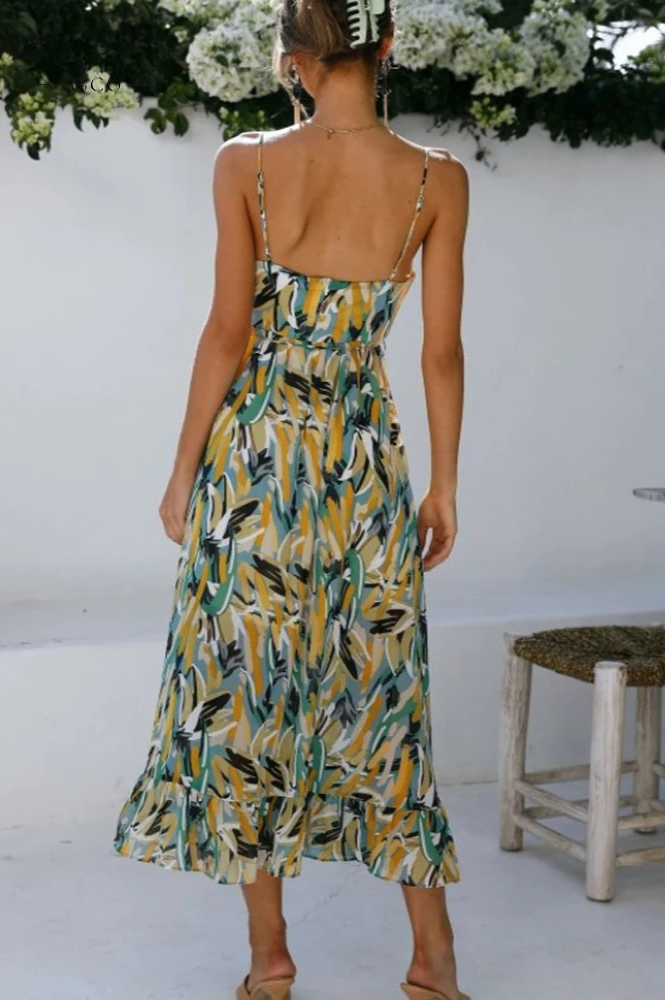 Womens Dress V-Neck A-Line Abstract Print 6