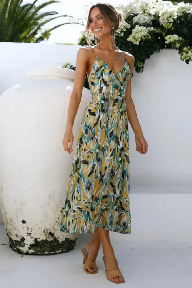 Womens Dress V-Neck A-Line Abstract Print 7