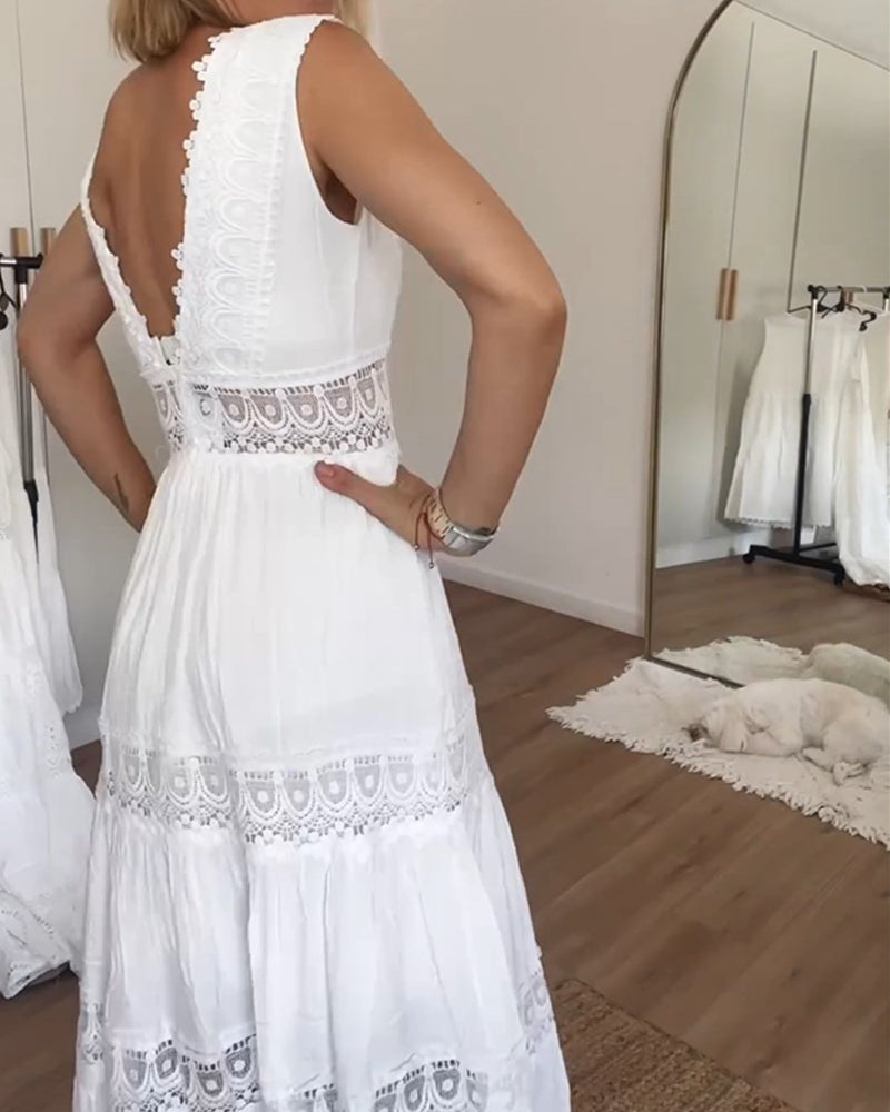 Womens Dress V Neck Boho Midi Summer Style 2