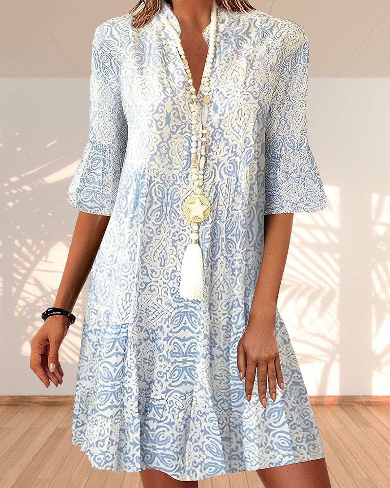 Womens Dress V Neck Flare Sleeve Mini Summer 0