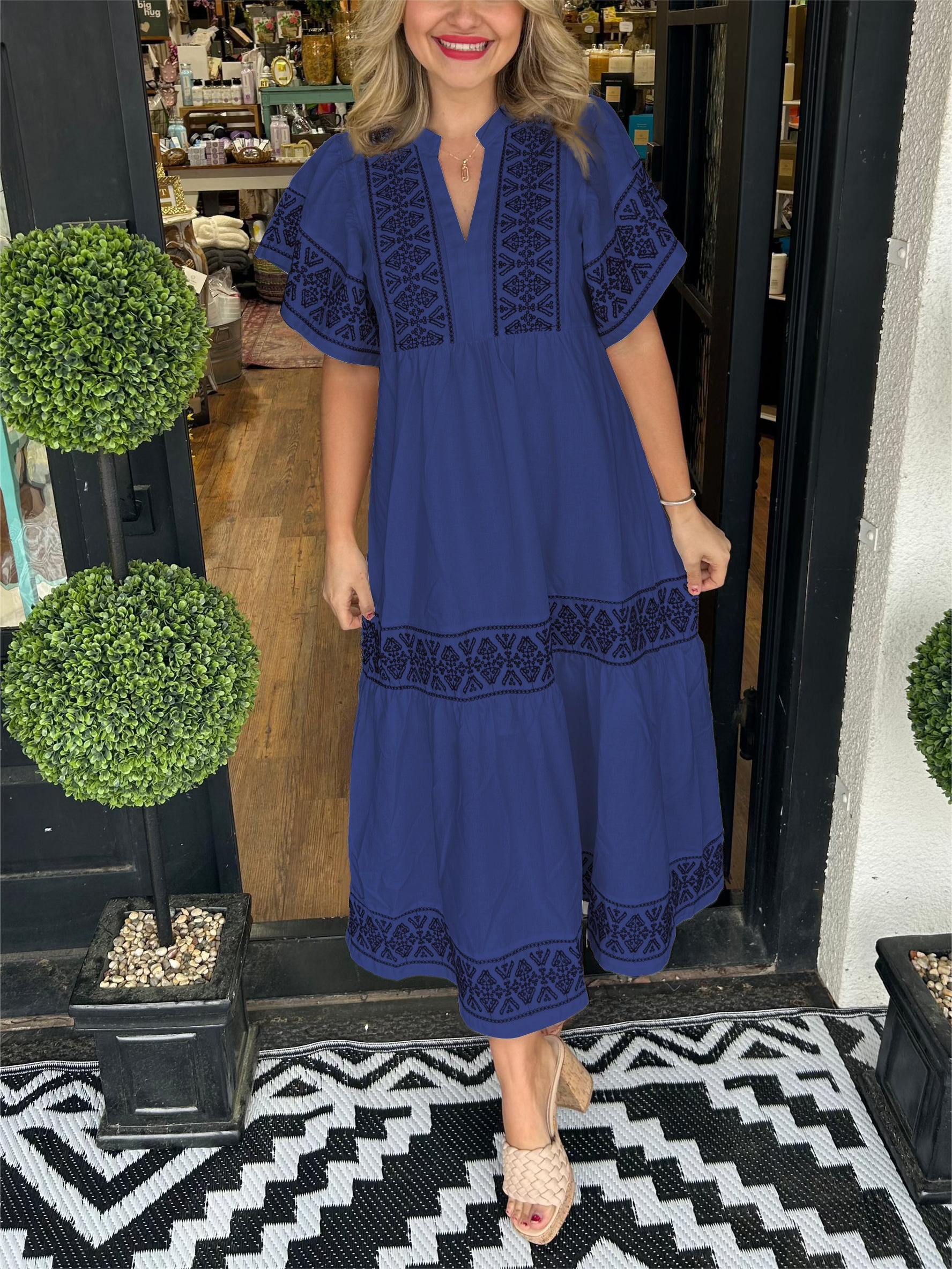 Womens Dress V Neck Floral Midi Summer Style 4