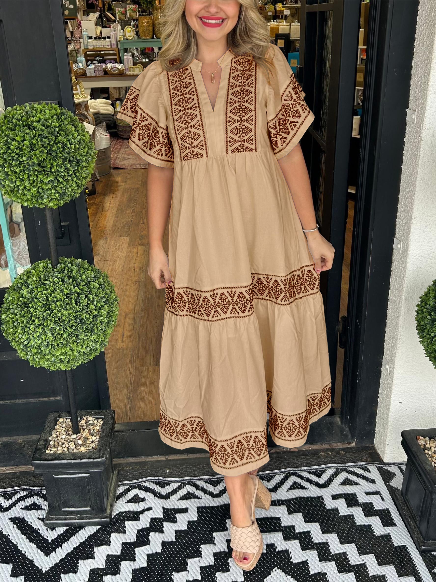 Womens Dress V Neck Floral Midi Summer Style 6
