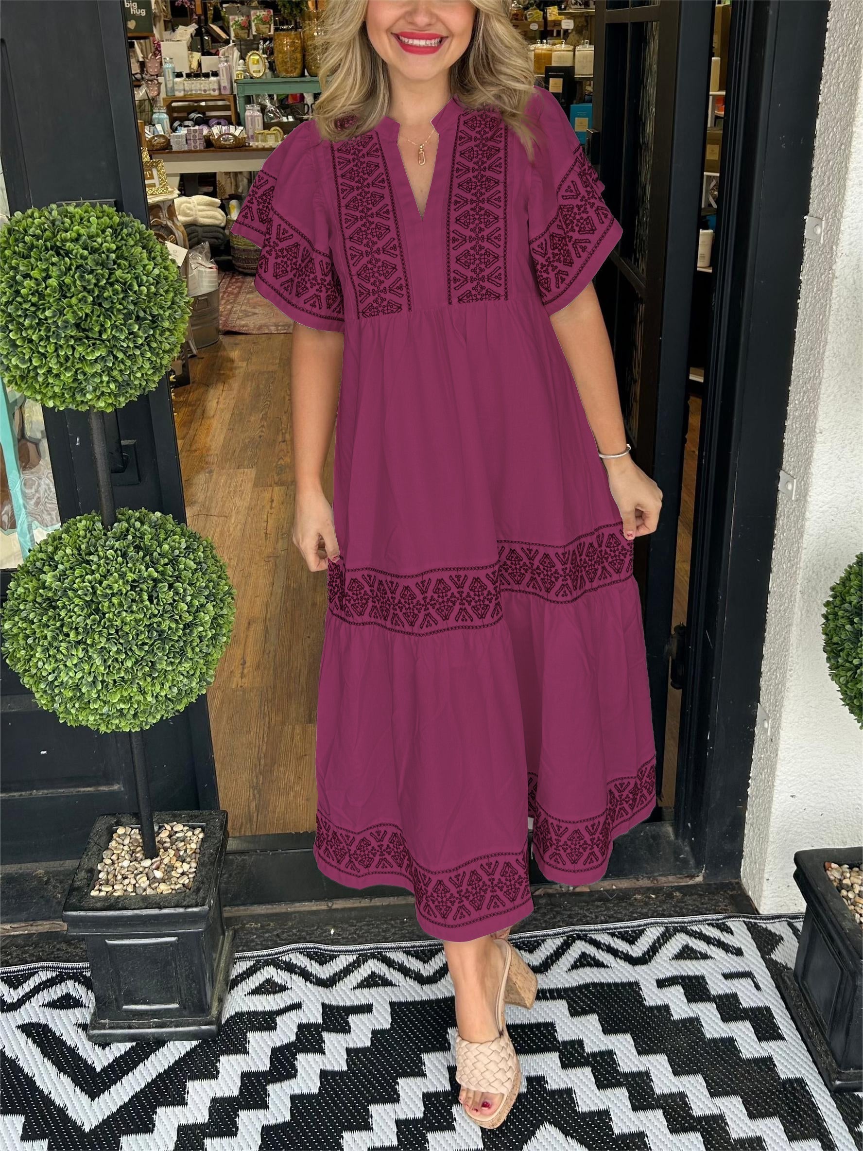 Womens Dress V Neck Floral Midi Summer Style 7