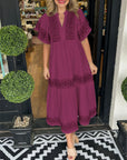 Womens Dress V Neck Floral Midi Summer Style 7