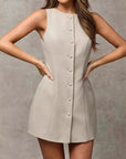 Womens Dress White Button Front Mini Shift 1