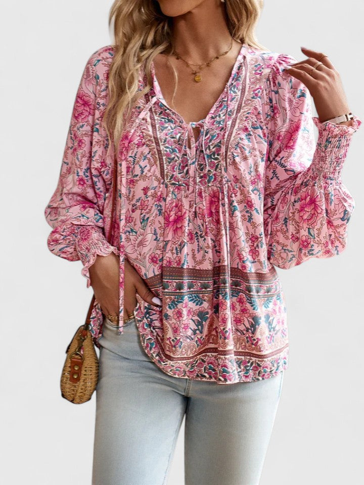 Womens Top Floral Peasant Long Sleeve Blouse 0