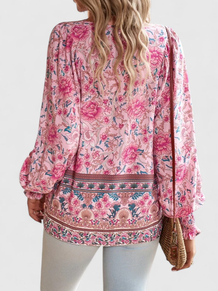 Womens Top Floral Peasant Long Sleeve Blouse 2