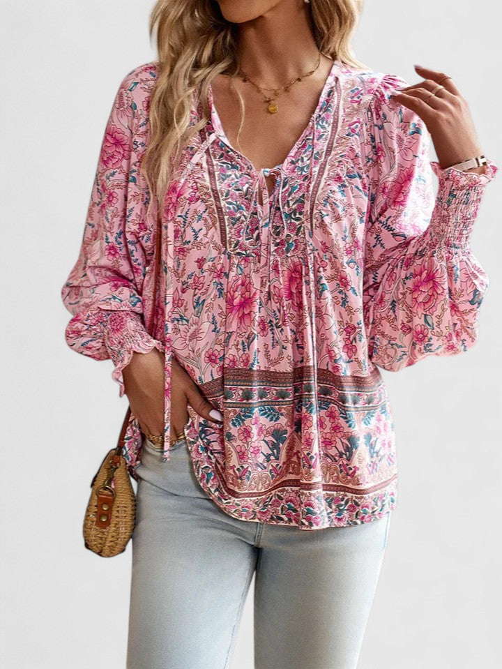 Womens Top Floral Peasant Long Sleeve Blouse 3
