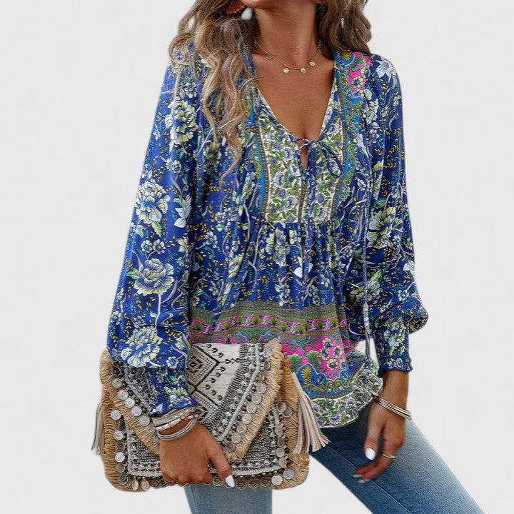 Womens Top Floral Peasant Long Sleeve Blouse 4