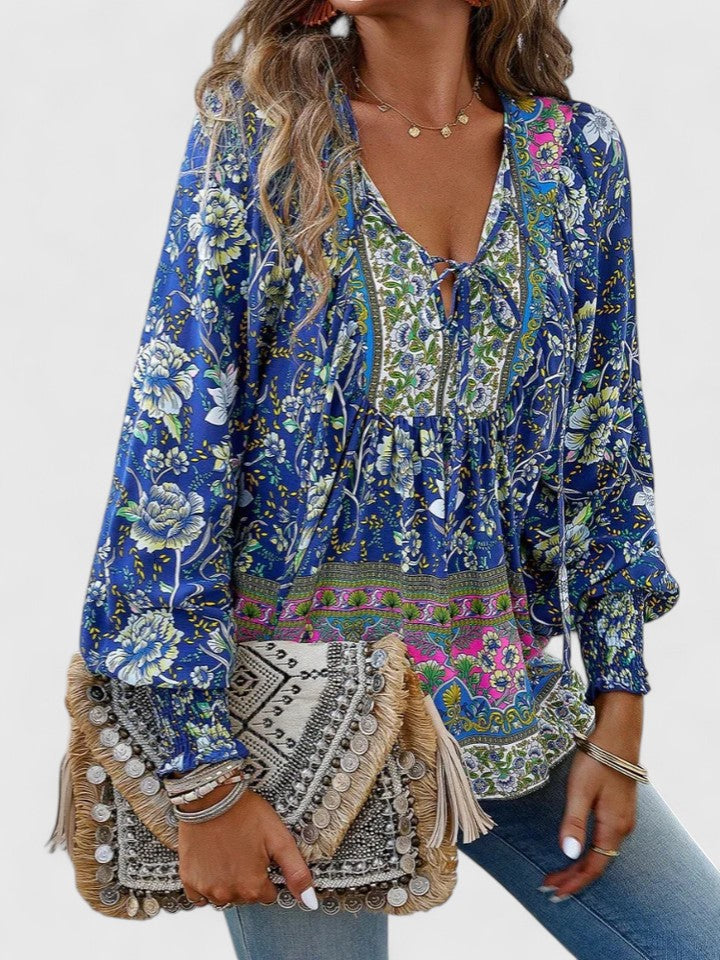 Womens Top Floral Peasant Long Sleeve Blouse 5